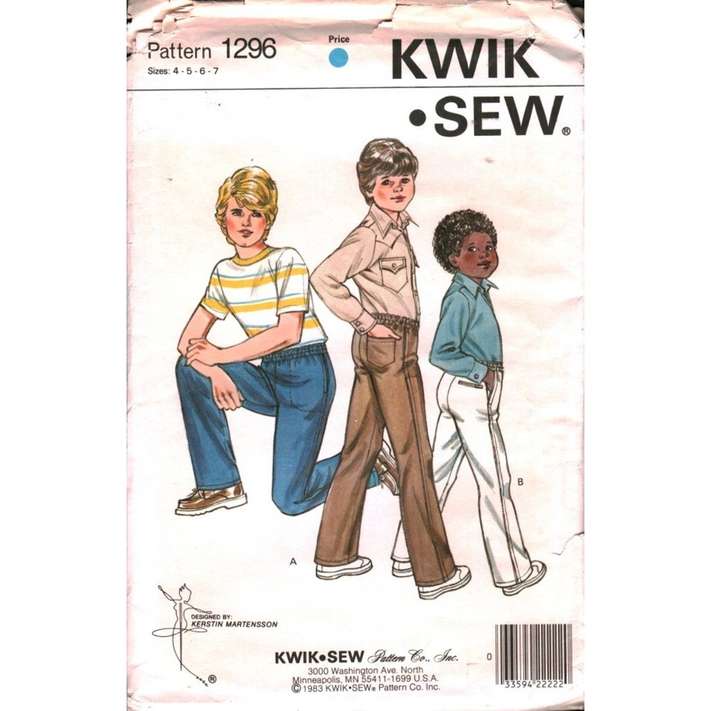 Vintage 1983 Kwik Sew 1296 Boys Pants Sewing Pattern 4 5 6 7 Kerstin Martensson
